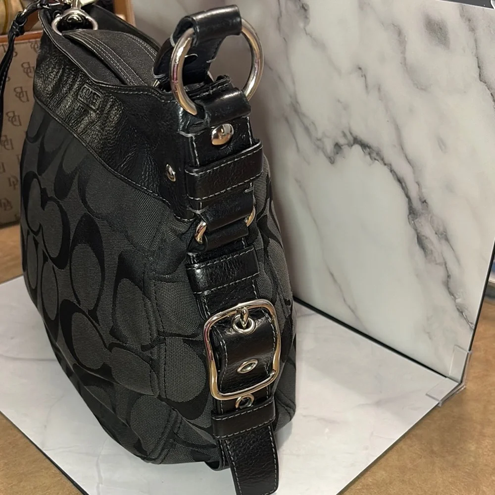 COACH Zoe Black Signature Jacquard Large Hobo Shoulder Bag #F12674 - Picture 6 of 15